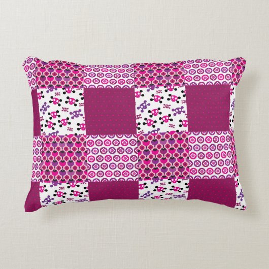 レトロの花のスカルの水玉模様 アクセントクッション (正面)