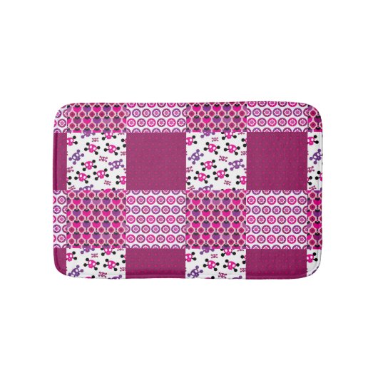 レトロの花のスカルの水玉模様 バスマット (正面)