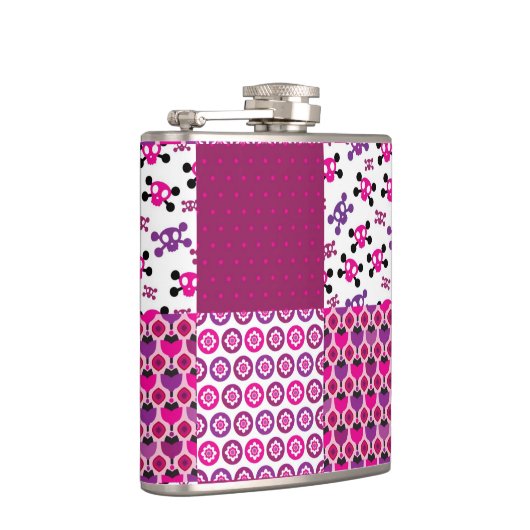 レトロの花のスカルの水玉模様 フラスク (右)