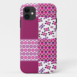 レトロの花のスカルの水玉模様 iPhone 11 ケース