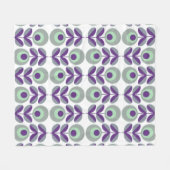 レトロの花のパターン紫とミントグリーン。 フリースブランケット (正面(横))