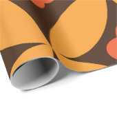 レトロの花の中世紀のオレンジの丸の葉 ラッピングペーパー (ロールコーナー)