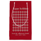 レトロの花の形をクリスマスレッドのファミリーネームで  スモールペーパーバッグ (正面)