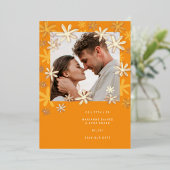 レトロの花の日付を保存 箔招待状 (立ち正面)