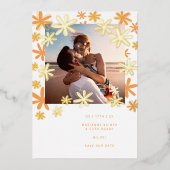 レトロの花の日付を保存 箔招待状 (正面)