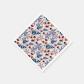 レトロの花の模様で、ピンク色の花が咲く スタンダードカクテルナプキン (角)