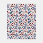 レトロの花の模様で、ピンク色の花が咲く フリースブランケット (正面)