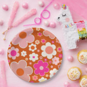 レトロの花の模様オレンジ色ピーチピンクフローラ ペーパープレート (パーティー)