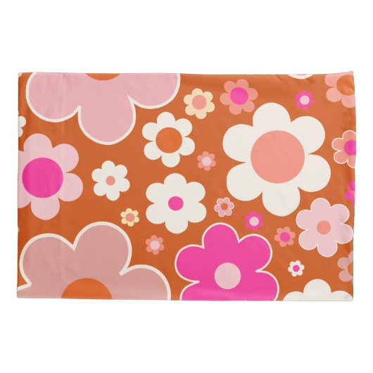 レトロの花の模様オレンジ色ピーチピンクフローラ 枕カバー (裏面)