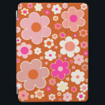 レトロの花の模様オレンジ色ピーチピンクフローラ iPad AIR カバー<br><div class="desc">レトロカラフルな花：フローラアート – 暖かい色調 – 燃えたオレンジ色の背景と桃、ピンク、オレンジ、白と黄色の花</div>