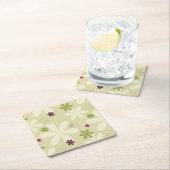 レトロの花の背景 スクエアペーパーコースター (インサイチュ)