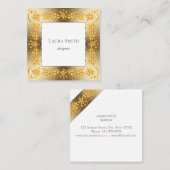 レトロの花の金フレーム スクエア名刺 (正面/裏面)