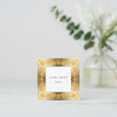 レトロの花の金フレーム スクエア名刺 (スタンド正面)