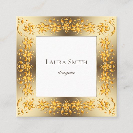 レトロの花の金フレーム スクエア名刺 (正面)