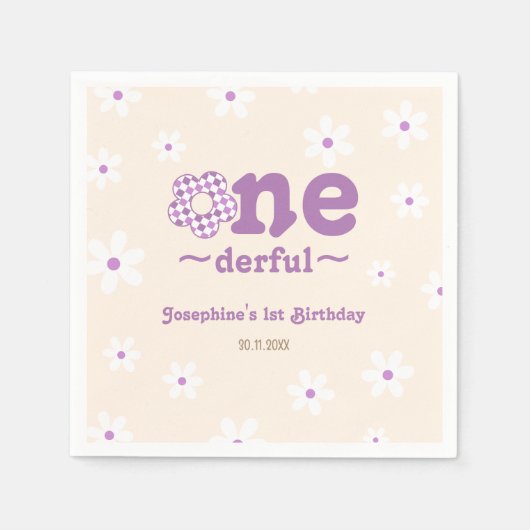 レトロの花は彼女はOnedefrul第1の誕生日ではない スタンダードカクテルナプキン (正面)
