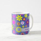 レトロの花を紫色のパーソナライズされたマグカップ コーヒーマグカップ (正面右)