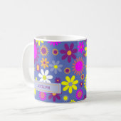 レトロの花を紫色のパーソナライズされたマグカップ コーヒーマグカップ (正面左)