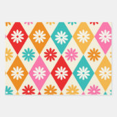 レトロの花オンカラフルヴィンテージ ラッピングペーパーシート (正面)