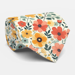 レトロの花オンレモンイエロー ネクタイ