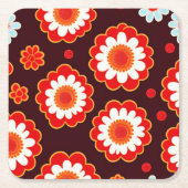 レトロの花テーマパーティー スクエアペーパーコースター (正面)