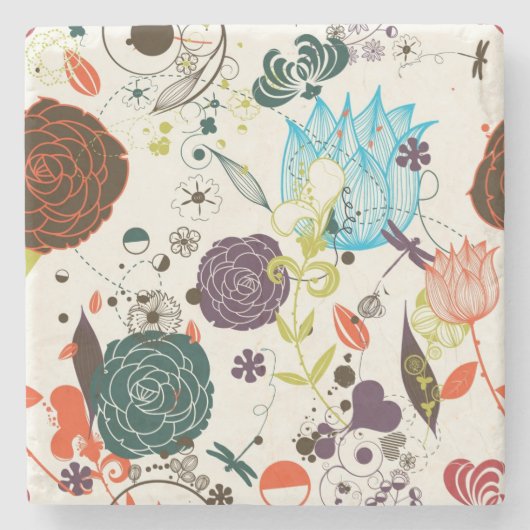 レトロの花パターン2 ストーンコースター (正面)