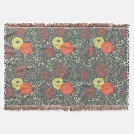 レトロの花パターン2 スローブランケット (正面)