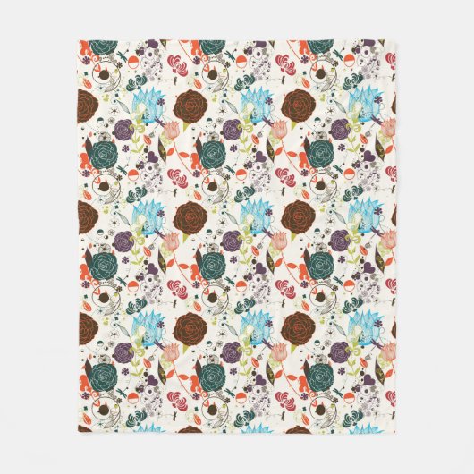 レトロの花パターン2 フリースブランケット (正面)