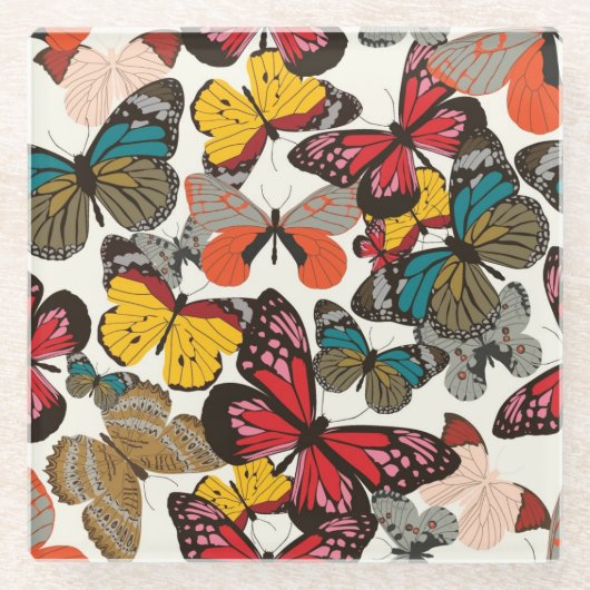 レトロの花パターン ガラスコースター (正面)