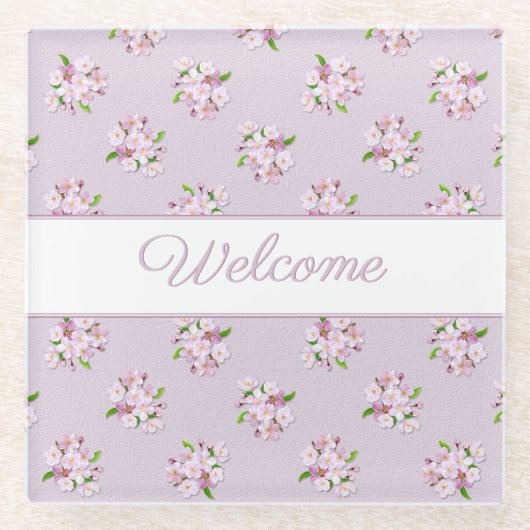 レトロの花パターン ガラスコースター (正面)