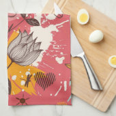 レトロの花パターン キッチンタオル (四つ折り)