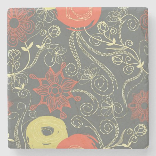 レトロの花パターン ストーンコースター (正面)