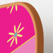 レトロの花パーソナライズされた名ホットピンク ピックルボールラケット (左詳細)