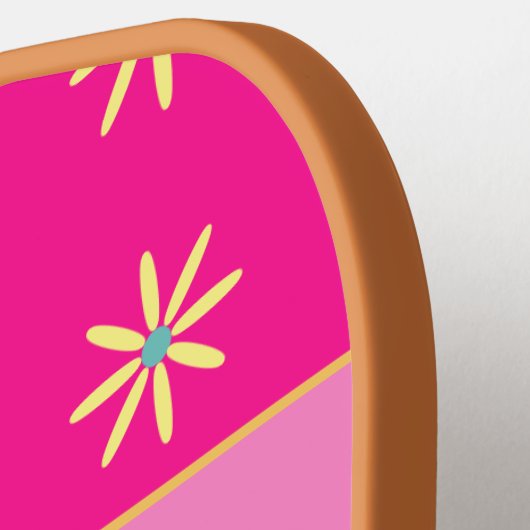 レトロの花パーソナライズされた名ホットピンク ピックルボールラケット (左詳細)