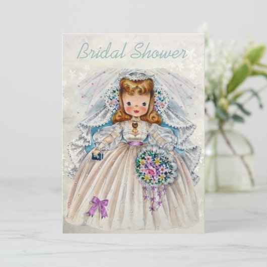 レトロの花嫁のブライダルシャワーの前部背部倍は味方しました 招待状 (スタンド正面)