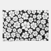 レトロの花模様（白、黒） キッチンタオル (横)