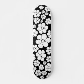 レトロの花模様(白、黒) スケートボード (正面)