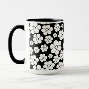 レトロの花模様(白、黒) マグカップ