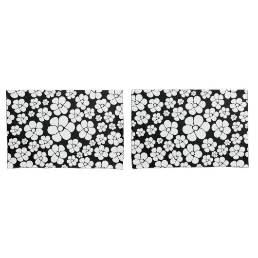 レトロの花模様（白、黒） 枕カバー (フロントセット)