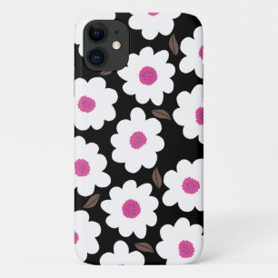 レトロの花模様(白、黒) iPhone 11 ケース
