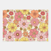 レトロの花1960s - 3シートセット ラッピングペーパーシート (正面)