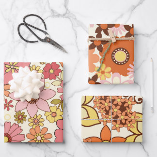 レトロの花1960s - 3シートセット ラッピングペーパーシート