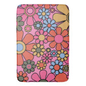 レトロの花60s 70s明るい花柄ピンク バスマット (正面縦)