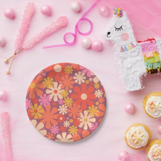 レトロの花60s 70s美的花柄 ペーパープレート (パーティー)