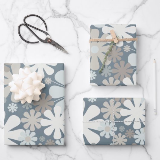 レトロの花60s 70s美的花柄 ラッピングペーパーシート (正面)