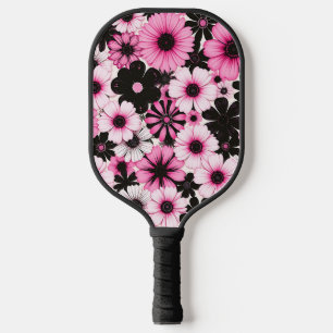 レトロの花（ピンクと黒） ピックルボールラケット
