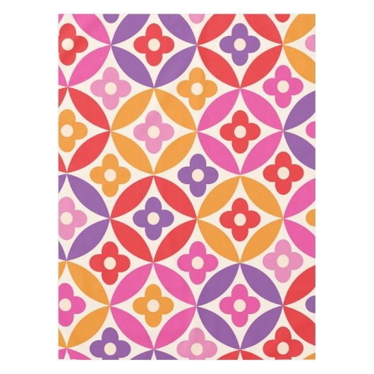 レトロの花Mid Century Circlesパターン テーブルクロス (正面)