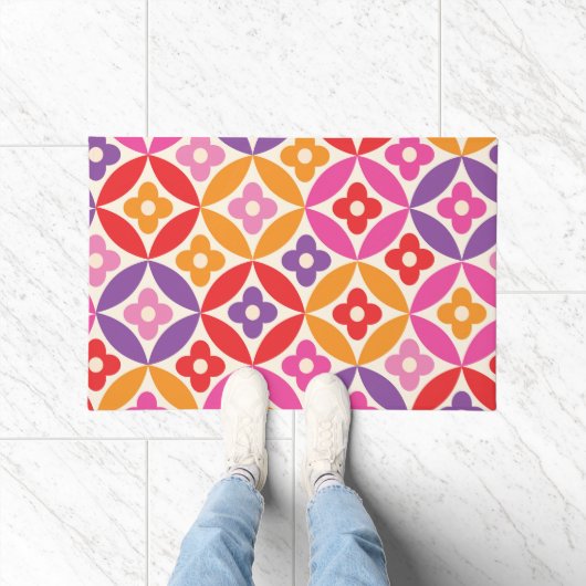 レトロの花Mid Century Circlesパターン ドアマット (室内)