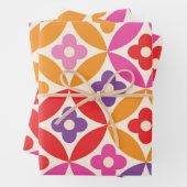 レトロの花Mid Century Circlesパターン ラッピングペーパーシート (インサイチュ)