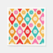 レトロの花Mid Century Diamondsパターン スタンダードカクテルナプキン (正面)
