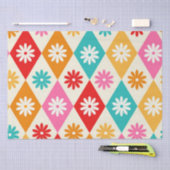 レトロの花Mid Century Diamondsパターン 薄葉紙 (クラフト)